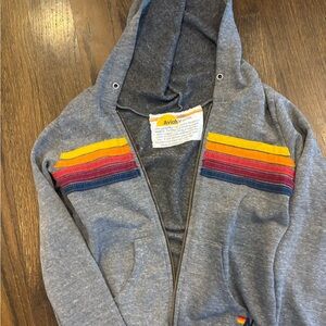 Aviator Nation Gray Hoodie with Multicolor Stripes